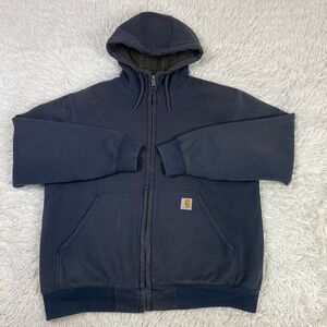 Carhartt Sweater Mens Large Blue Sherpa Lined Brushed Fleece Sweatshirt Hoodie L